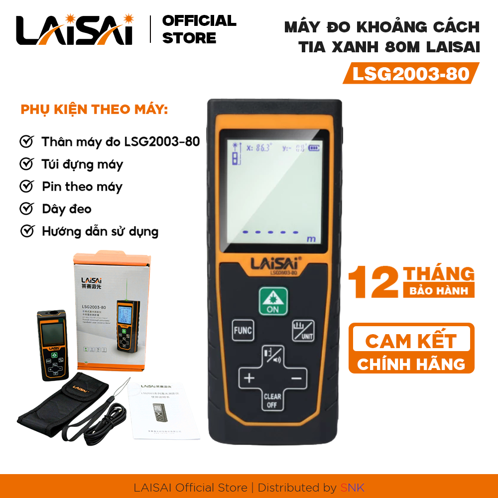 Máy Đo Khoảng Cách Tia Xanh LAISAI LSG2003-80 – Đo Siêu Nét, Chính Xác Tới 80M