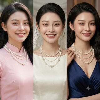 [ DAISYN ] N452 dây chuyền ngọc trai vòng cổ ngọc trai , dây chuyền hạt Ngọc 3 tầng