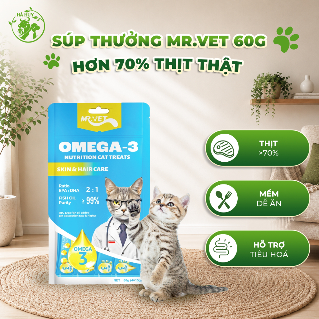 Súp Thưởng Cho Mèo MR.VET 4 Thanh – Snack Mèo Dạng Súp, Mềm Dễ Ăn, Bổ Sung Độ Ẩm, Cho Mèo Từ 4 Tháng