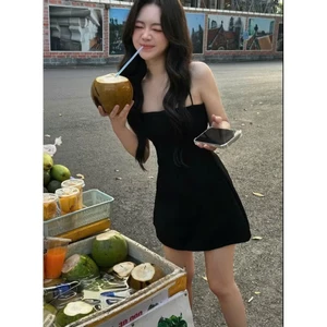 ĐẦM HAI DÂY SỢI BÚN PHỐI QUẦN SHORT, ĐẦM NỮ BASIC DÁNG NGẮN HOT TREND TÔN DÁNG | MEOINDAHOUSE