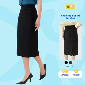 Chân váy bút chì YODY xẻ sau, đai chéo tạo điểm nhấn, chất liệu co giãn 2 chiều, thoải mái CVN7116-WCSK25S034
