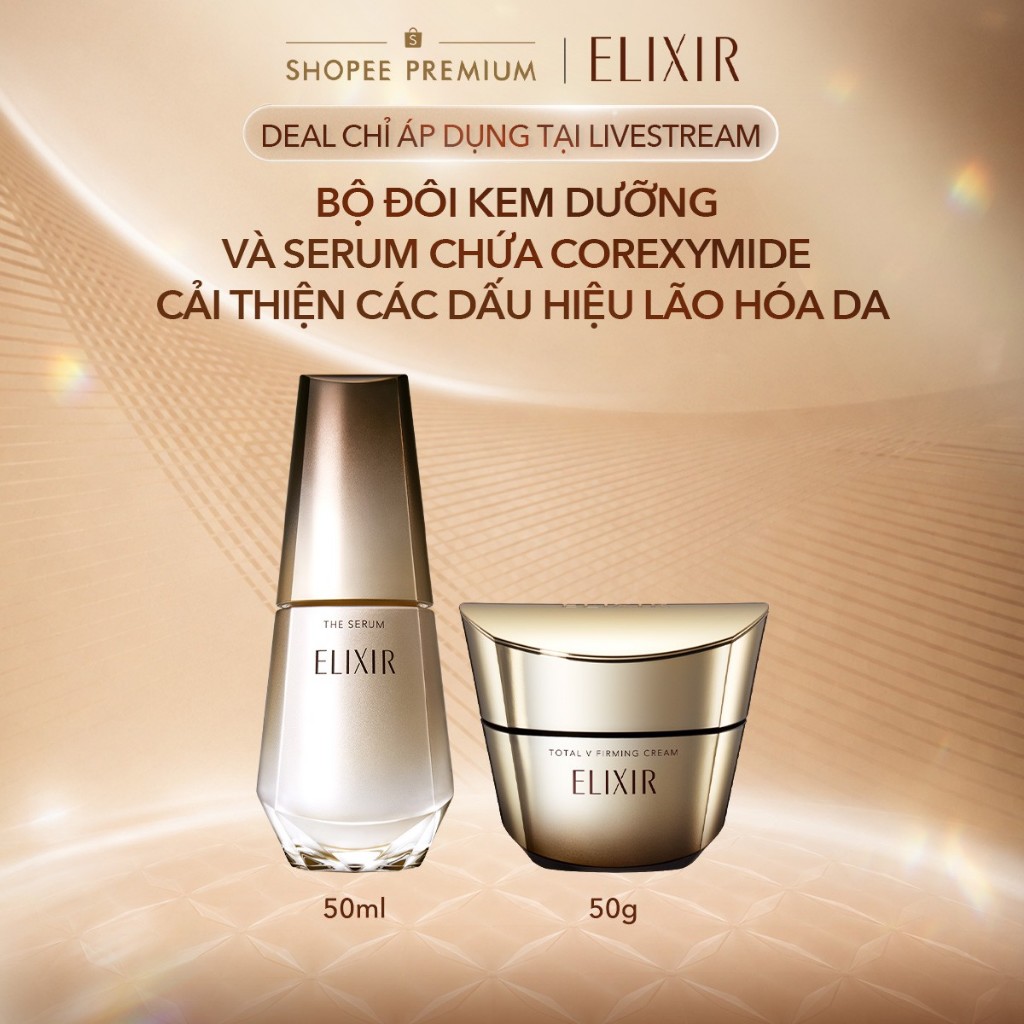 (KOL Live) Bộ Serum trẻ hóa làn da Elixir THE SERUM 50ml + Kem dưỡng cải thiện chảy xệ TOTAL V FIRMING CREAM 50g