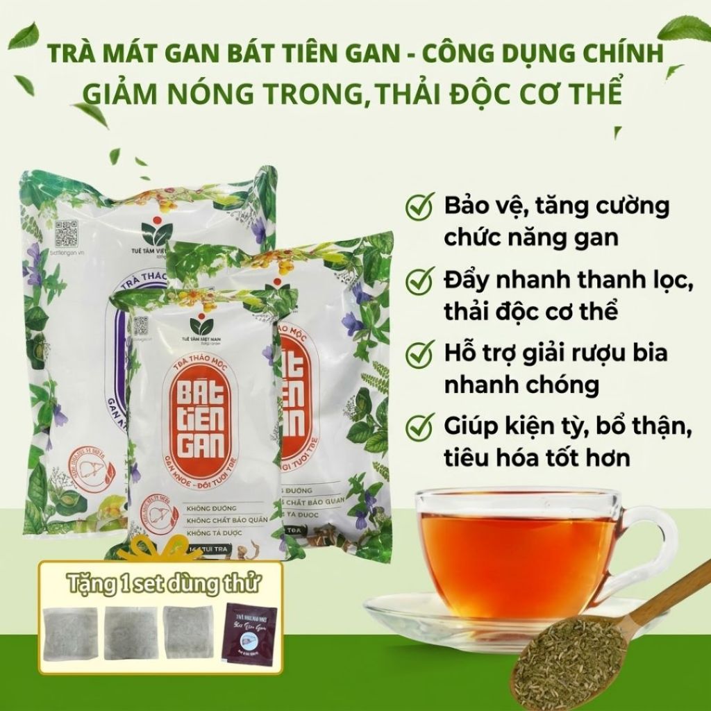 Trà Bảo Vệ Gan Bát Tiên Gan có Cà Gai Leo 144 Túi Lọc - Trà Mát Gan Thanh lọc cơ thể Giải Rượu Thải Độc Hỗ Trợ Tiêu Hóa
