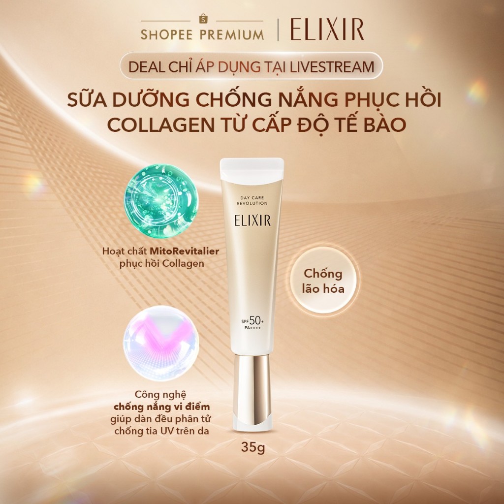 (KOL Live) Sữa chống nắng phục hồi Collagen từ cấp độ tế bào Elixir Day care Revolution SPF50+ 35ml