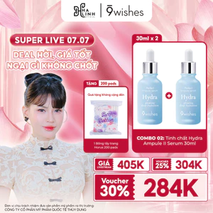 COMBO 02 Serum 9Wishes dưỡng ẩm Hydra II/Nano Ampule 30ml + Quà 1 Bông tẩy trang 200 pads