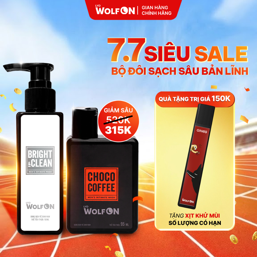 Combo Dung Dịch Vệ Sinh Bright & Clean 150ml - Dung Dịch Vệ Sinh Nam Giới 95ml LYD Wolf On