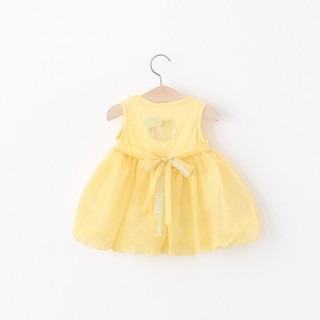Váy thun cotton bé gái dự tiệc màu vàng thêu mèo dễ thương váy dáng bí phồng D1358