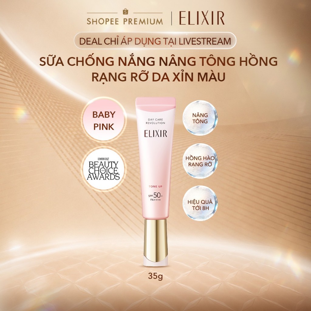 (KOL Live) | Sắc Hồng Baby | Sữa chống nắng nâng tông cho da xỉn màu ELIXIR DAY CARE REVOLUTION TONE UP Pink+35g