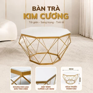 Bàn Trà Kim Cương Mặt Kính Cường Lực 8mm Khung Sắt Sơn Tĩnh Điện 55x45cm