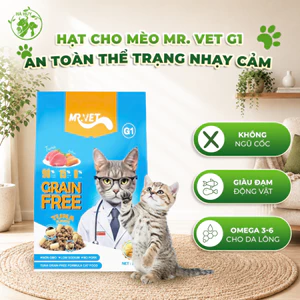 Hạt Cho Mèo MR.VET G1 1KG – Thức Ăn Mèo Không Ngũ Cốc, Cá Hồi & Cá Ngừ, Giàu Protein