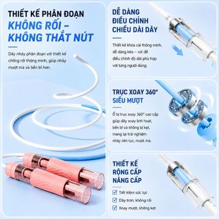 Dây nhảy thể thao điều chỉnh độ dài vòng bi 360° không rối cho bé và người lớn 3 màu DC004 VIOTA FIT