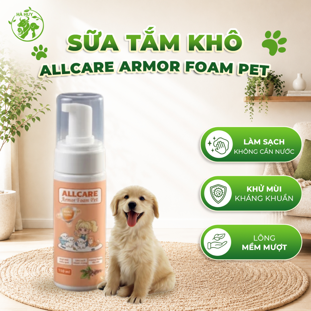 Sữa Tắm Khô Thú Cưng Allcare Armor Foam Pet 150ml – Làm Sạch Nhanh, Khử Mùi, Không Cần Nước, Nano Silver Diệt Khuẩn