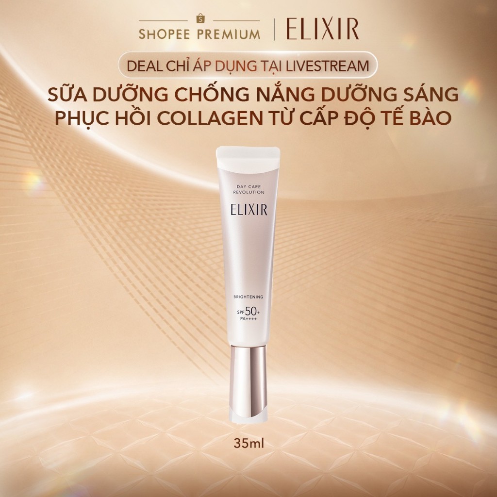 (KOL Live) Sữa chống nắng dưỡng sáng phục hồi Collagen từ cấp độ tế bào - Elixir Day care Revolution SPF50+ 35ml