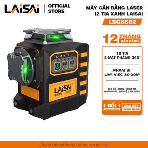 Máy cân bằng laser 3D 12 tia xanh 360° LAISAI LSG6682, chuyên lát gạch trần tường, full phụ kiện, BH 12 THÁNG