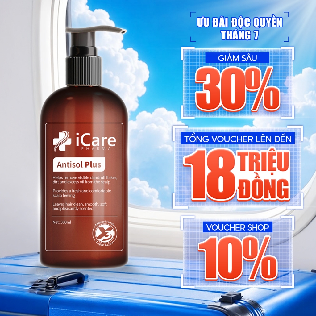 Dầu Gội Sạch Gàu Antisol Plus iCare Pharma Chai 300ml | Sạch Gàu Da Đầu – Giúp Da Đầu Thông Thoáng – Dịu Nhẹ