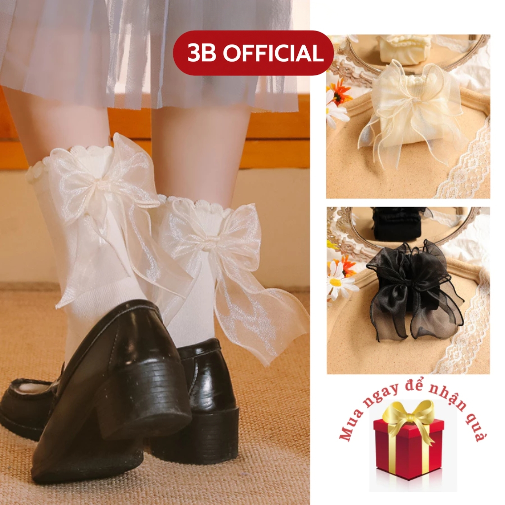 Tất Vớ Nơ Lolita Tiểu Thư Cổ Cao Dễ Thương Design By 3B- Nơ dài nhún/ Tất nơ ngắn/Không nơ nhún