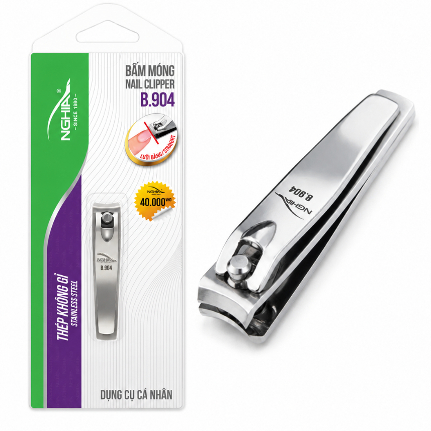 Bấm Móng Kềm Nghĩa B904 (Inox): Dụng cụ Bấm Móng Tay/Chân, Chống Gỉ, Thiết Kế Thuận Tay Châu Á.