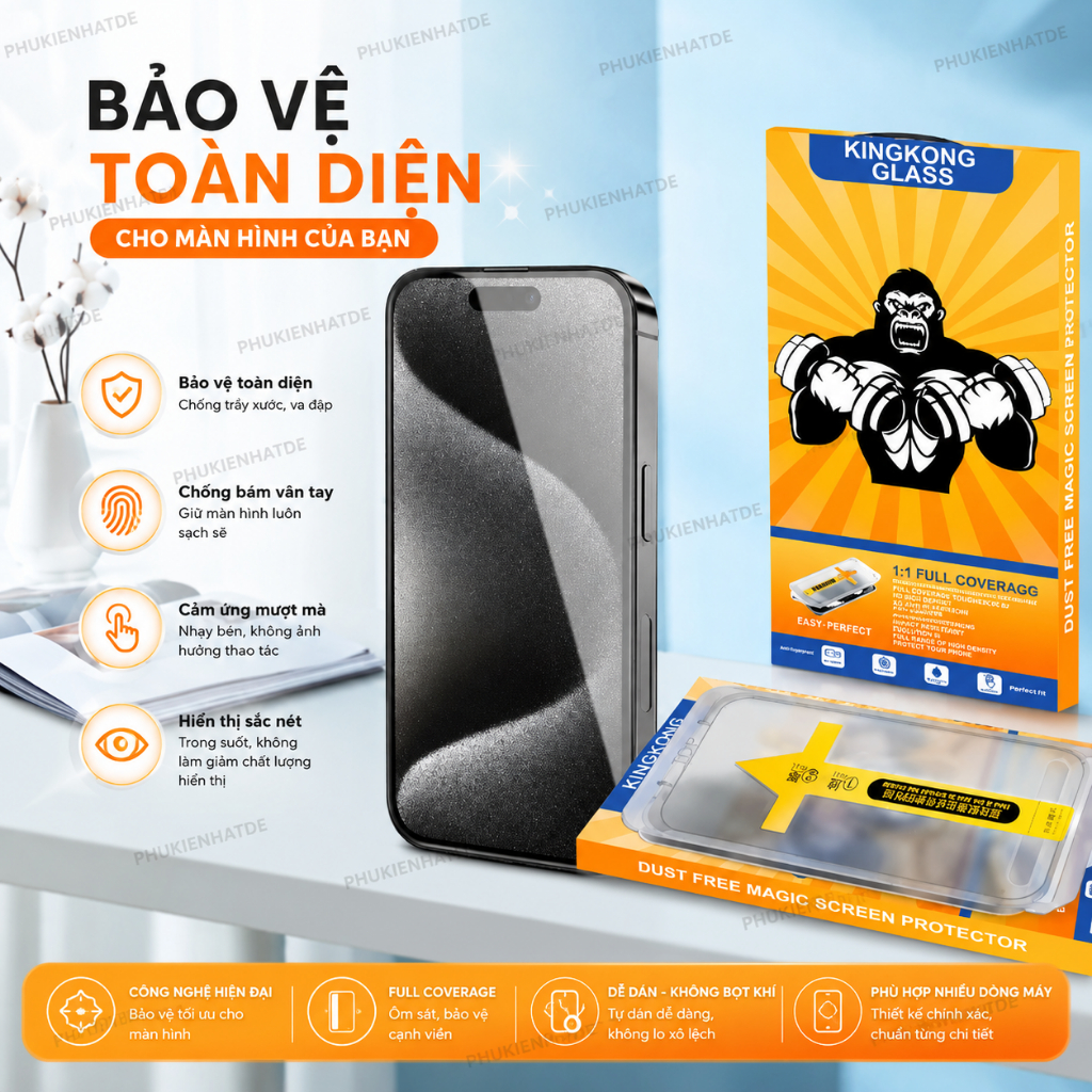 Cường Lực KingKong Ngăn Bụi Màng Loa Có Khung Dán Dành cho IP X/Xs/Xr/XS Max/11/12/13/14/15/16/17/Pro/Plus/Pro Max