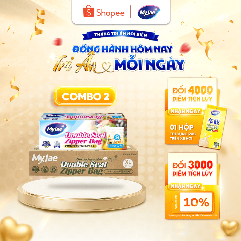 Combo 2 size S+XL Túi Zip PE Trong Suốt 2 Đường Kéo MyJae, Túi Bọc Đồ Ăn, Bảo Quản Tủ Lạnh