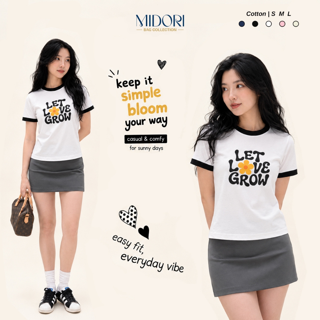 Áo Thun Baby Tee LET LOVE GROW Thời Trang Nam Nữ Unisex Cotton Local Brand | MIDORI BAG COLLECTION