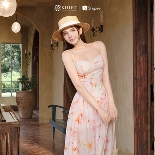 Đầm dài maxi 2 dây Khiết Styel phối viền ren hoạ tiết tơ hoa hồng phong cách bay bổng KD679