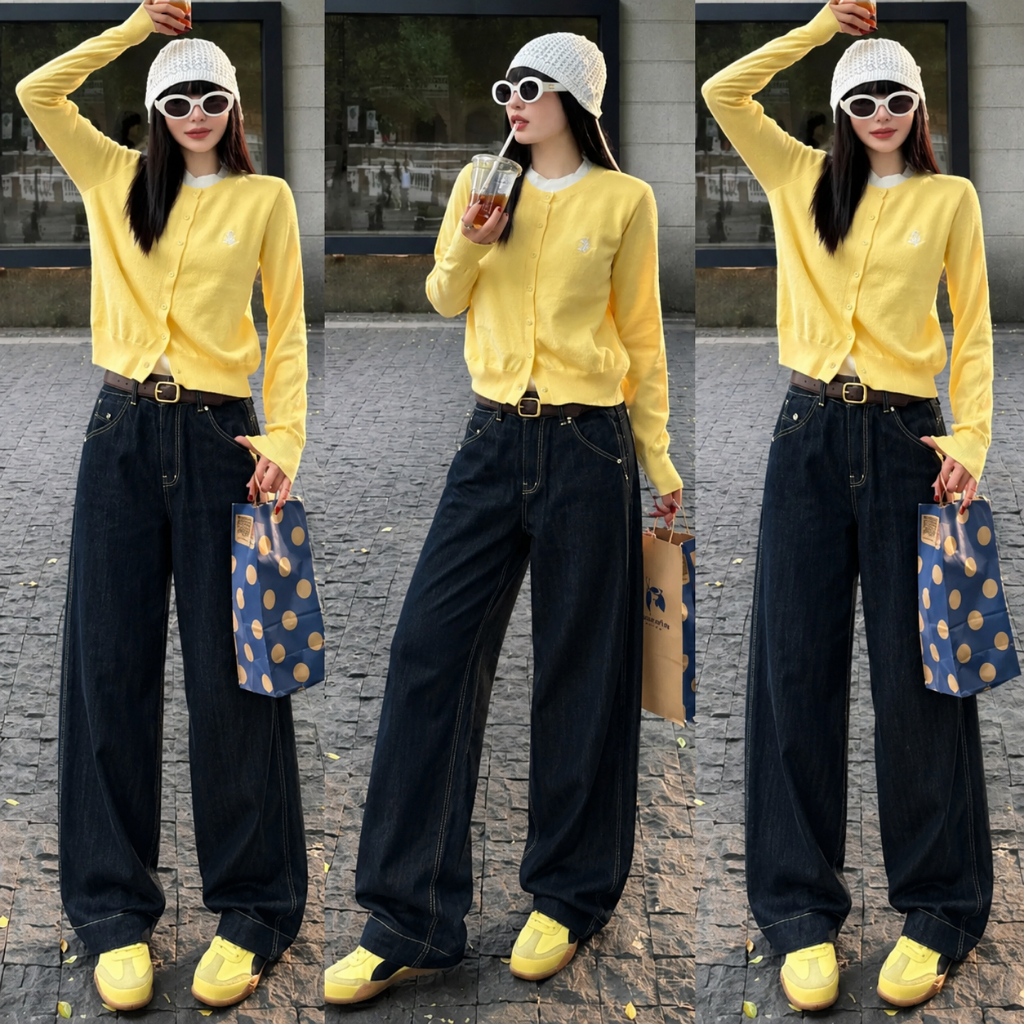 Quần Ống Suông Rộng Jeans Nữ Túi Kiểu Bigsize 55-90kg Hàng QC, Quần Dài Màu Xanh Than MS377