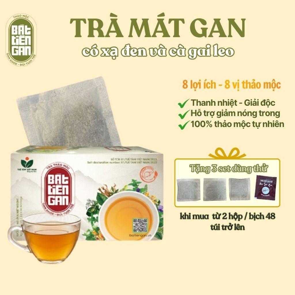 Trà túi lọc mát gan từ 8 loại thảo mộc Việt như cà gai leo, an xoa, mật nhân,diệp hạ châu,xạ đen,vọng cách