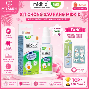 Xịt chống sâu răng Midkid cho bé từ 1 tuổi nuốt an toàn vị Nho 30ml giúp làm sạch thơm miệng loại bỏ mảng bám đen ố vàng