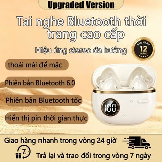 Tai nghe Bluetooth với màn hình pin thời gian thực, phong cách da cổ điển, tai nghe âm nhạc Bluetooth 6.0 có độ trễ thấp