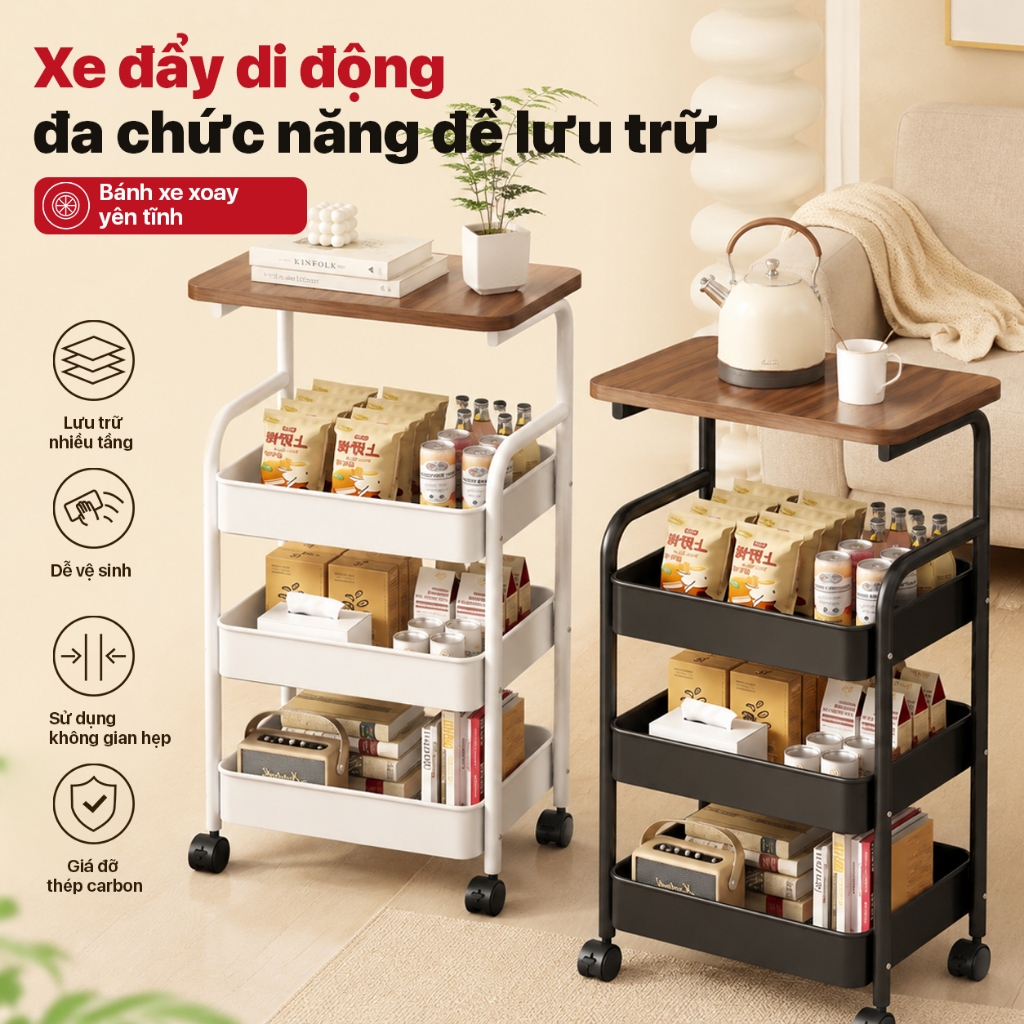 Kệ Để Đồ 3 tầng kệ để bên sofa kệ Để đồ Đa Năng Có Bánh Xe Xoay 360 Độ, sử dụng cho phòng khách và phòng ngủ | BigBuy360 - bigbuy360.vn
