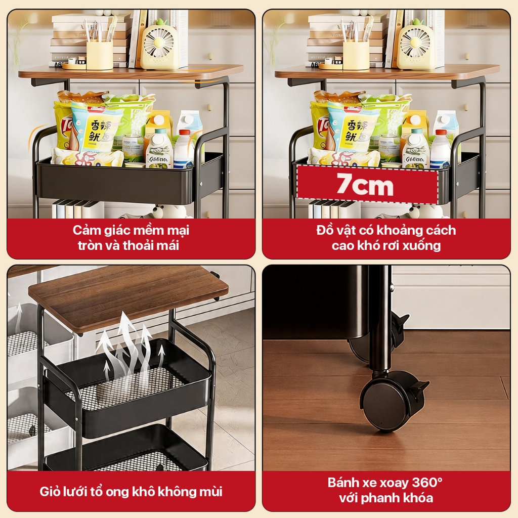 Kệ Để Đồ 3 tầng kệ để bên sofa kệ Để đồ Đa Năng Có Bánh Xe Xoay 360 Độ, sử dụng cho phòng khách và phòng ngủ | BigBuy360 - bigbuy360.vn