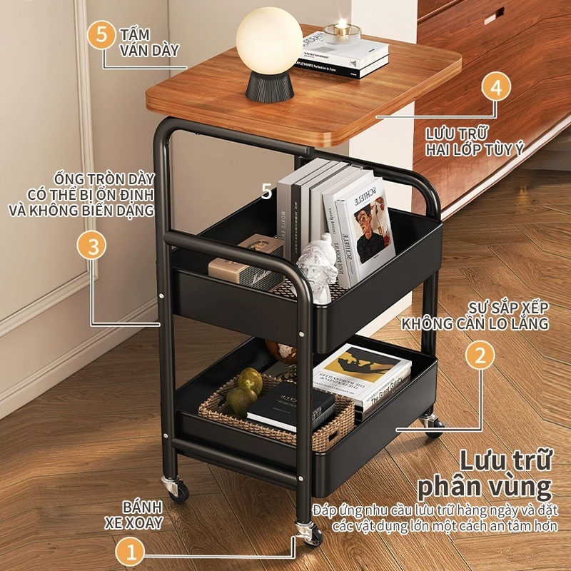 Kệ Để Đồ 3 tầng kệ để bên sofa kệ Để đồ Đa Năng Có Bánh Xe Xoay 360 Độ, sử dụng cho phòng khách và phòng ngủ | BigBuy360 - bigbuy360.vn
