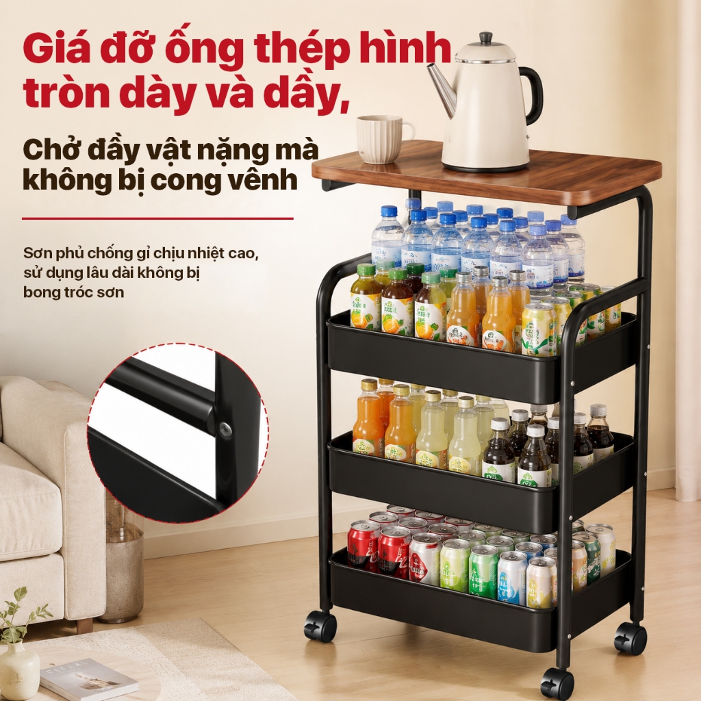 Kệ Để Đồ 3 tầng kệ để bên sofa kệ Để đồ Đa Năng Có Bánh Xe Xoay 360 Độ, sử dụng cho phòng khách và phòng ngủ | BigBuy360 - bigbuy360.vn