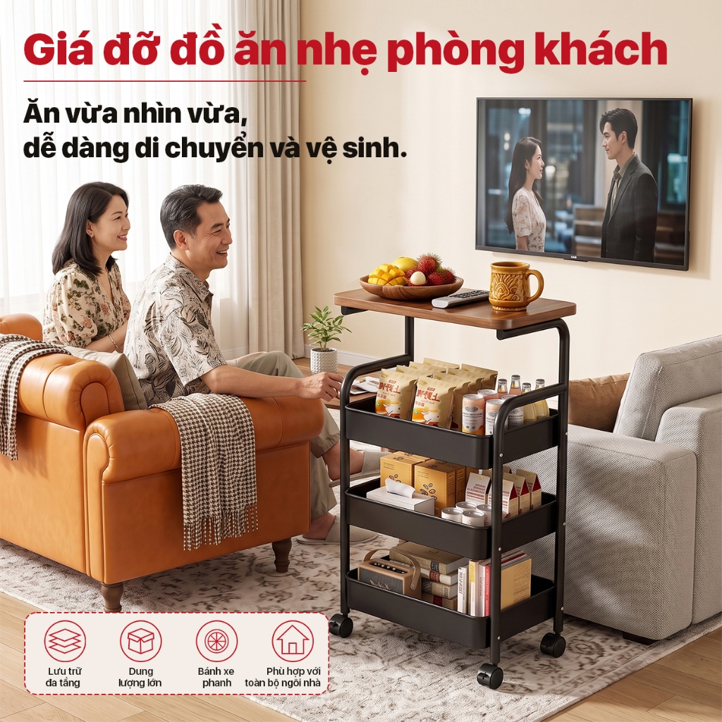 Kệ Để Đồ 3 tầng kệ để bên sofa kệ Để đồ Đa Năng Có Bánh Xe Xoay 360 Độ, sử dụng cho phòng khách và phòng ngủ | BigBuy360 - bigbuy360.vn