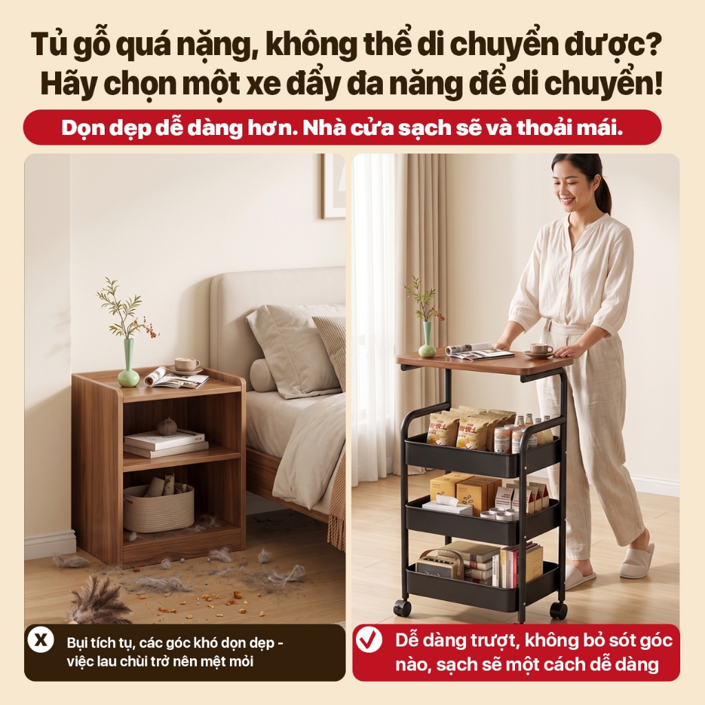 Kệ Để Đồ 3 tầng kệ để bên sofa kệ Để đồ Đa Năng Có Bánh Xe Xoay 360 Độ, sử dụng cho phòng khách và phòng ngủ | BigBuy360 - bigbuy360.vn
