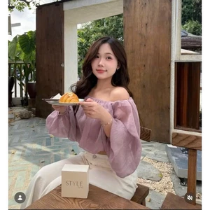 SET ÁO CỔ BẸT VAI TAY DÀI CROPTOP PHỐI QUẦN ỐNG RỘNG, SET ĐỒ NỮ TÔN DÁNG SANG CHẢNH | MEOINDAHOUSE