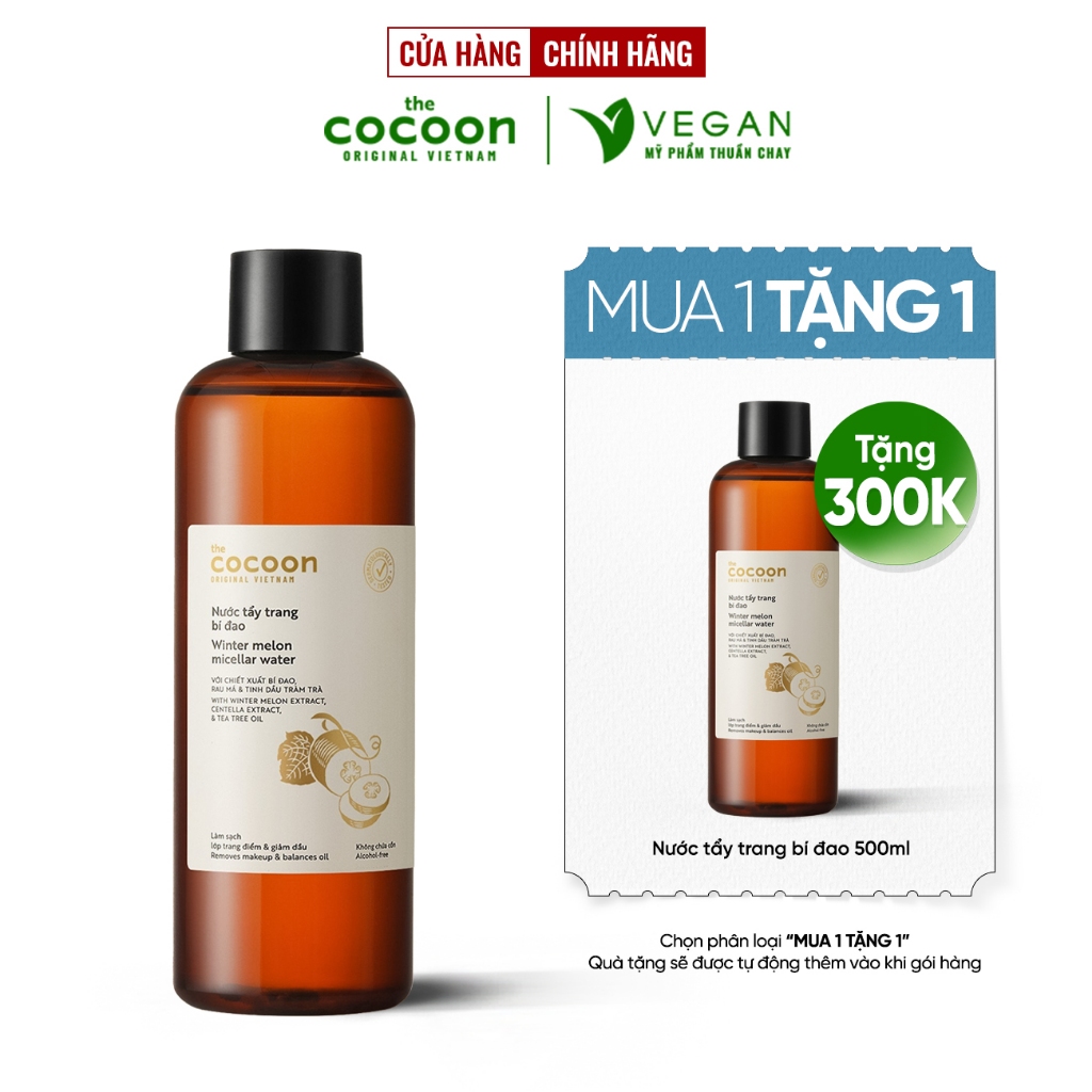 Nước tẩy trang bí đao The Cocoon Vietnam 500ml thuần chay cho da dầu mụn