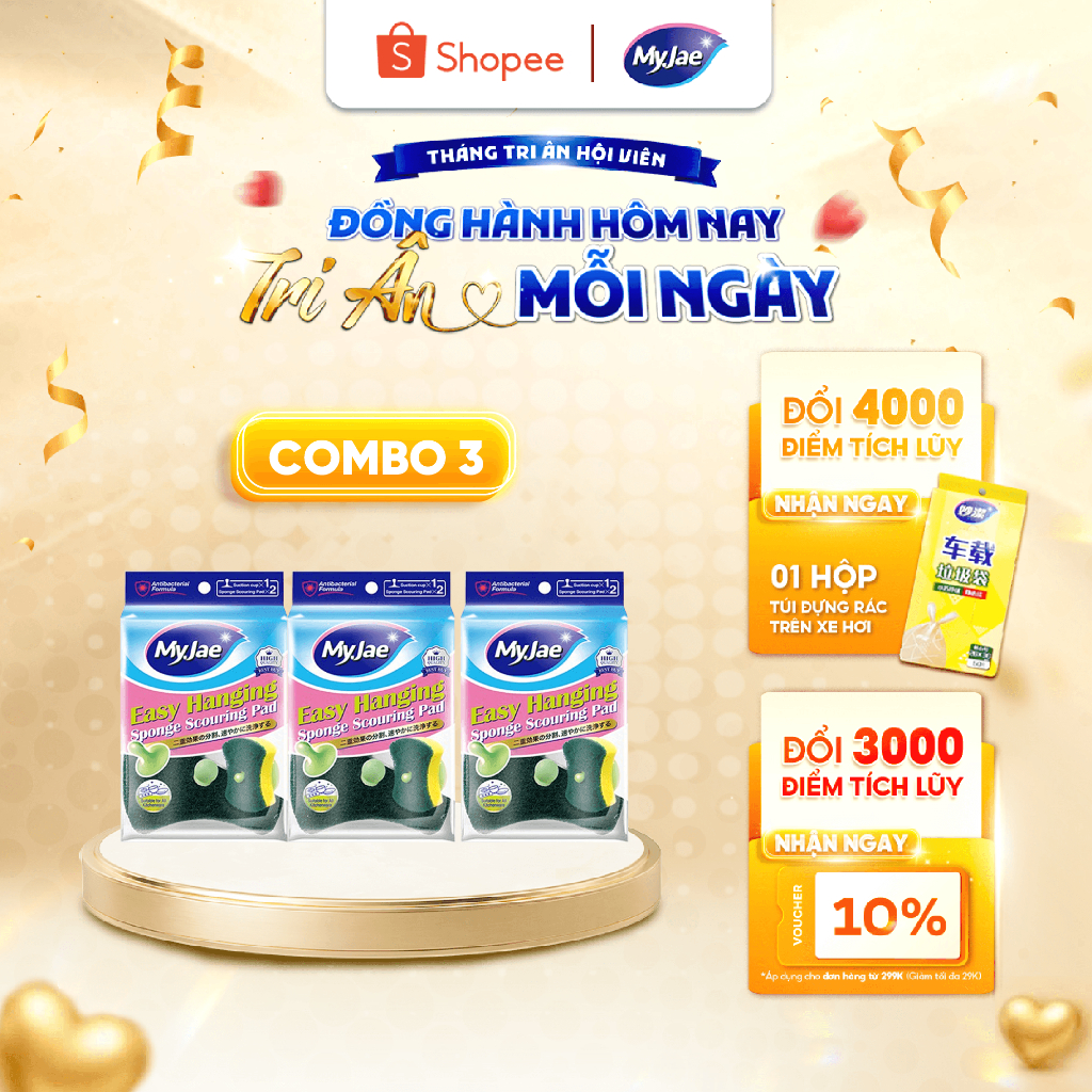 Combo 3 Bịch Miếng bọt biển rửa chén MyJae 2 mặt, mút xốp rửa bát đa năng