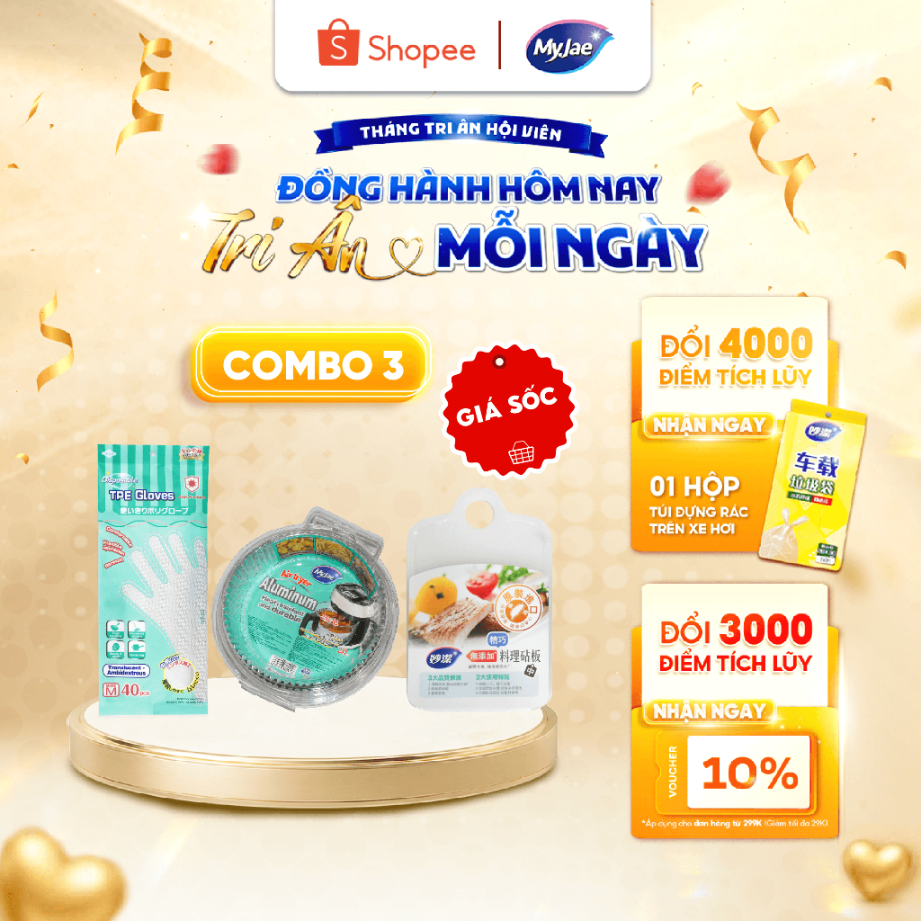[COMBO 1 thớt+1 bao tay+1 giấy bạc] Bộ sản phẩm Nấu Nướng An Toàn, Tiện Lợi, Đa Năng