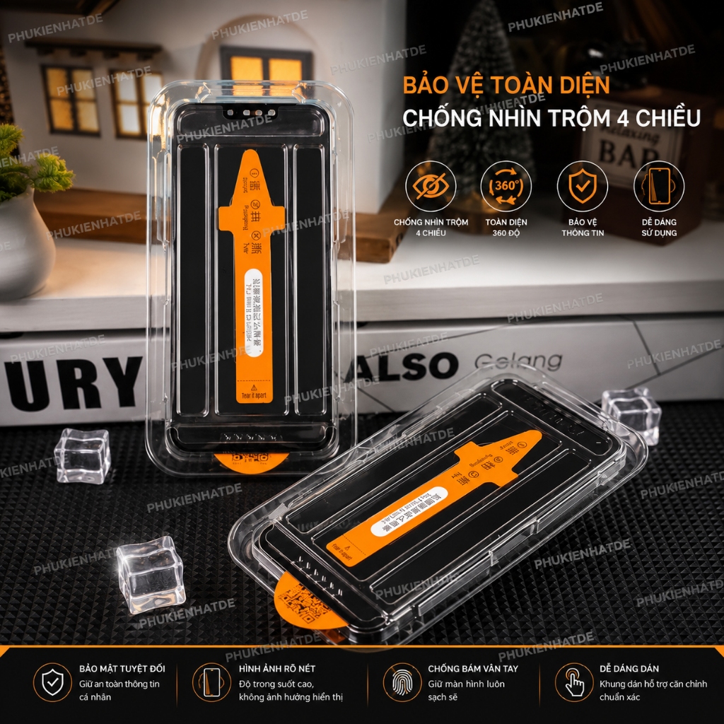 Kính Cường Lực KING KONG Chống Nhìn Trộm 4 Chiều 360 Độ Có Khung Dán 11/12/13/14/15/16/17/Plus/Pro/Pro Max/X/Xs/XR/XsMax