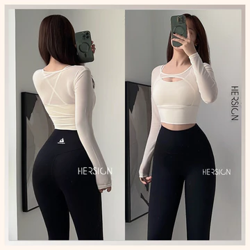 HERSIGN Set đồ tập yoga nữ Đồ tập gym nữ Áo croptop dài tay quần legging SMIXC28L31A BST HERSIGN EASE