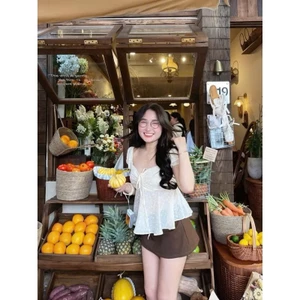 SET ÁO HOA NHÍ DÂY RÚT PHỐI CHÂN VÁY CHỮ A, SET ĐỒ NỮ TIỂU THƯ NÀNG THƠ | MEOINDAHOUSE