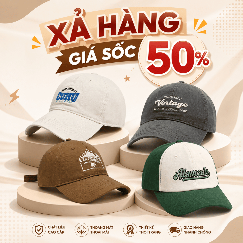 [XẢ HẢNG - GIÁ SỐC] Mũ lưỡi trai nam nữ thời trang, chất vải kaki mềm mịn, có khuy điều chỉnh phong cách Hàn Quốc