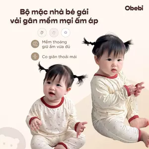 Bộ Mặc Nhà Bé Gái Thu Đông Vải Gân Họa Tiết Đáng Yêu Cho Bé Gái Obebi BMN243