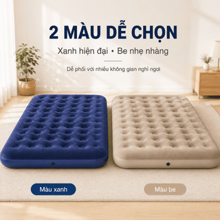 Giường Bơm Hơi Tổ Ong Có Gối, Nệm Hơi PVC Phủ Nhung 24 Lỗ Êm Ái, Dễ Bơm Gọn Dùng Trong Nhà