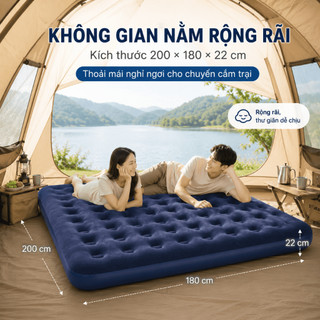Giường Bơm Hơi Tổ Ong Có Gối, Nệm Hơi PVC Phủ Nhung 24 Lỗ Êm Ái, Dễ Bơm Gọn Dùng Trong Nhà