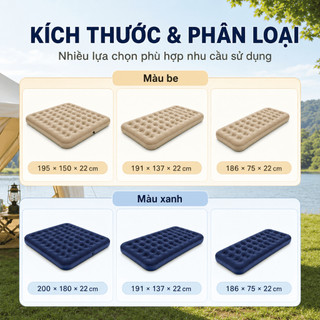 Giường Bơm Hơi Tổ Ong Có Gối, Nệm Hơi PVC Phủ Nhung 24 Lỗ Êm Ái, Dễ Bơm Gọn Dùng Trong Nhà