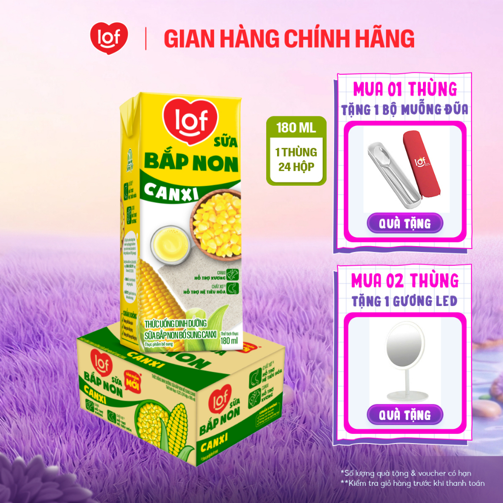 Sữa bắp non canxi LOF thùng 24 hộp x 180ml