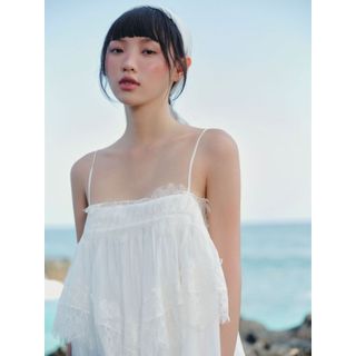 Áo 2 dây OLV phối ren Lace Chiffon Cami Ruffled Top phù hợp mùa hè đi chơi đi biển