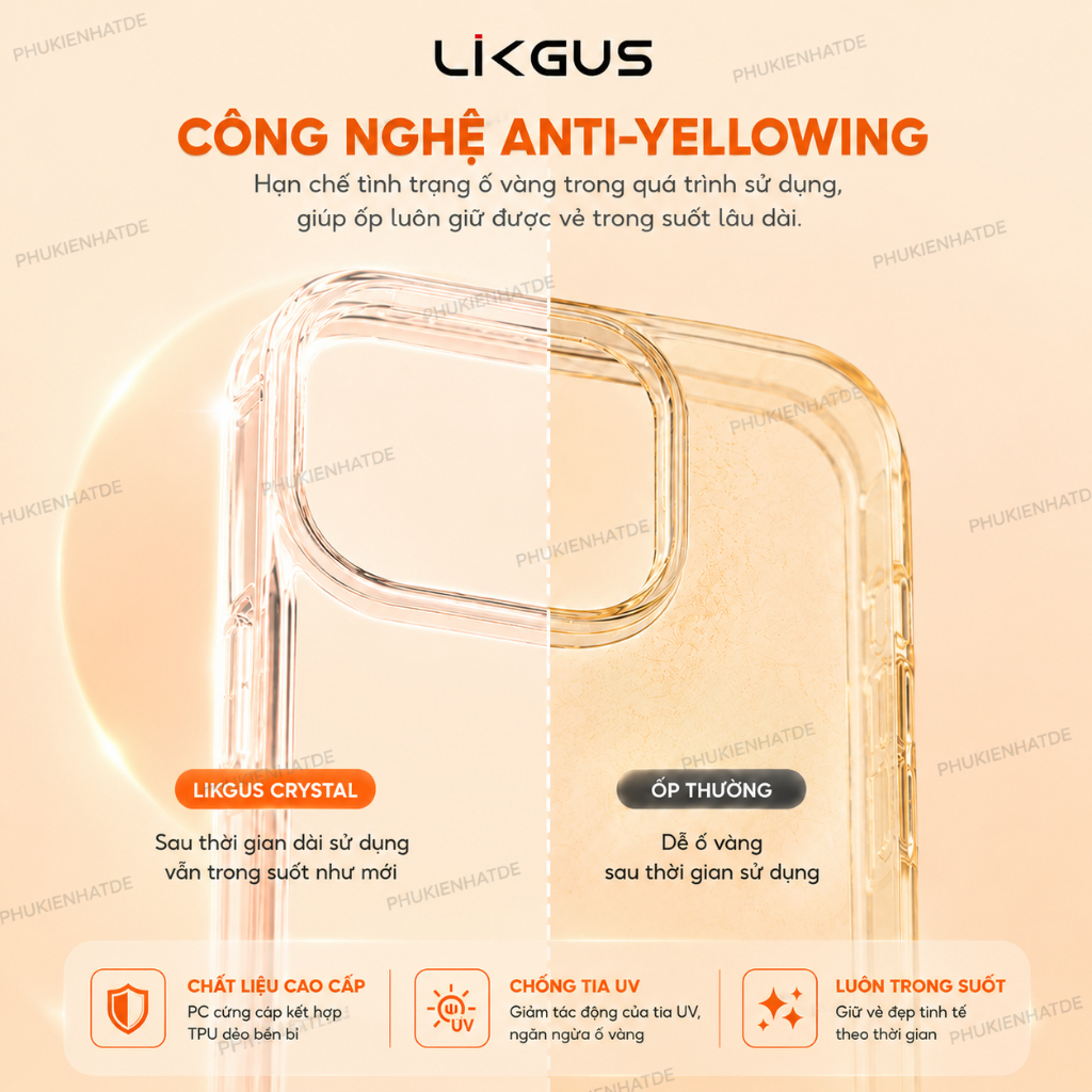 Ốp Lưng iphone Chính Hãng Likgus Trong Suốt Chống Ố Vàng Chống Xước Bảo Vệ Camera Chống Va Đập